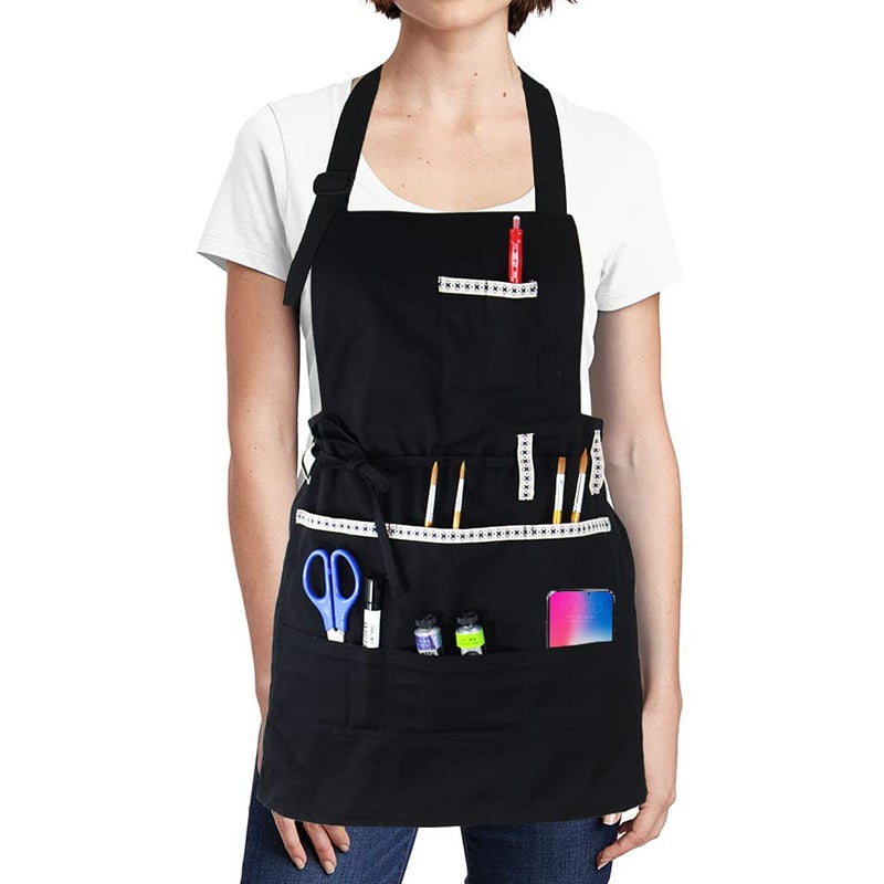FreeNFond Adjustable Artist Apron with Pockets for Women Men Canvas Painting Aprons for Arts Gardening Utility or Work - Image 1